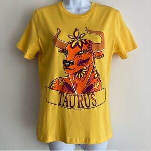 Alberta Ferretti Yellow Taurus Horoscope Zodiac Bull Printed Tee, Sz S